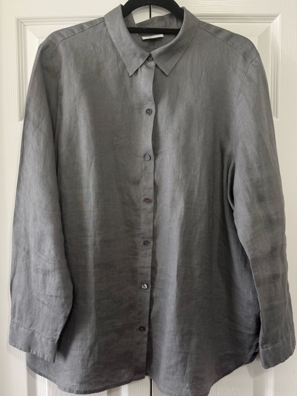 J. Jill Love Linen Button Front Shirt Gray Size Large Lightweight